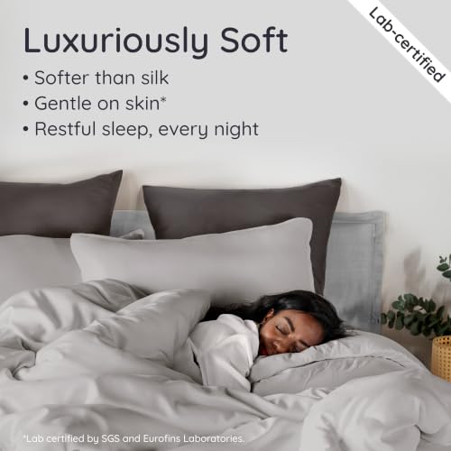 Image of Bambaw 100% Viscose Derived from Bamboo Duvet Cover Queen Size - 3 Pieces Cooling Duvet Cover Queen Size Set, Super Soft Duvet Cover Queen, Breathable Duvet Cover, No Comforter (Moonlight Gray)
