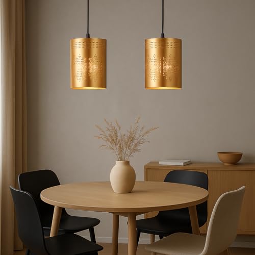 Image of BENE Kyle Pendant Lamp, Mild Steel Indoor Modern Hanging Lamp, E-27 Base Ceiling Hanging Light for Home Decor, Kitchen, Living Room, Bedroom, 10 cm (Golden, Pack of 2 Pc)