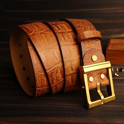 Men's Embossed Belt Crocodile Backbone Pattern Cowhide Leather Strap with Single Prong Square Center Bar Buckles(105cm/41, Brown)2