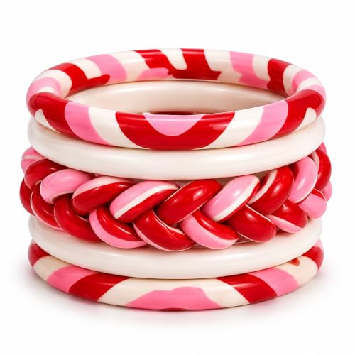 Image of Heer Bangles Rajasthani Traditional Lac Bangles Set, Handcrafted Multi-Color Pattern, Jaipuri Lakh Chudi for Women & Girls, 10 Piece Set (Red, Pink, Purple, Sky Blue) - Available Sizes: 2.2, 2.4, 2.6, 2.8, 2.10, 2.12