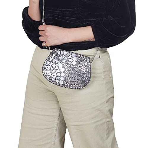 Image of Shakuntala Vintage Clutch - Metal Mosaic Stone & Shell Design Purse - Handmade Women's Handbag