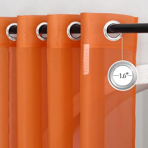 Image of NICETOWN Orange Sheer Window Curtains for Saints' Day, Grommet Voile Sheer Textured Window Treatment with Light Filtering Drapes for Kids Room /Halloween, W54 x L84, 2 Panels