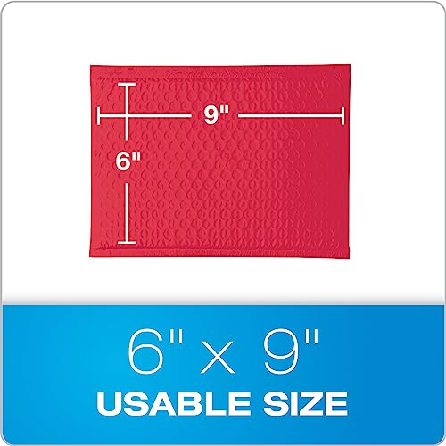 Image of Quality Park Bubble Mailers, 6 x 9 Shipping Envelopes, Water Resistant Red Poly Padded Envelopes, Redi-Strip Peel Off Closure, 50 Per Box (QUA85864)