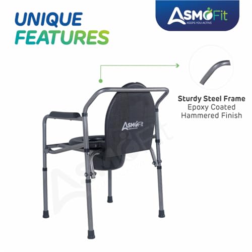 Image of Foldable Commode Chair Height Adjustable Use in Room or Over Toilet, Potty Chair with Armrests, Bedside Commode - Ideal for Adult, Pregnant Women, Elderly - Weight Capacity 100KG (Commode Chair (Standard))