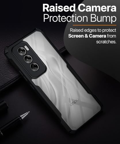 Image of WOW IMAGINE Shock Proof Clear Protective Back Case for Oppo Reno 12 Pro 5G - AirEDGE Technology | 360 Degree Camera Protection | Transparent Hybrid Back Case Mobile Cover - Black