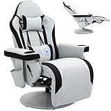 HOMHUM Office Chair Recliner Comfortable Massage Gaming Reclining Chair, Fabric Racing Swivel Chair w/Adjustable Backrest and Footrest, Comfortable Ergonomic High Back Computer Chair, Grey