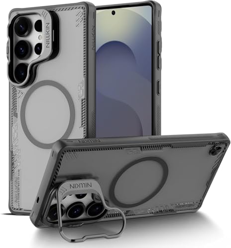 Image of PRITO Nilkin Magnetic Case for Samsung S25 Ultra, Shockproof Protection with MagSafe, Never Yellowing and Biodegradable Material, with Stand & Transparent Camera Lens Cover (Black, S25Ultra)
