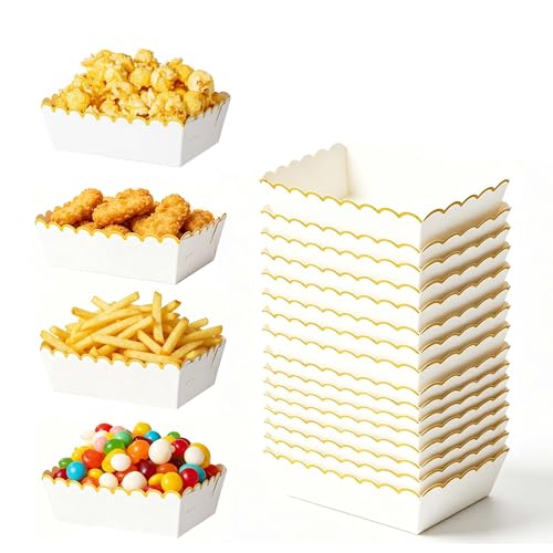 duoyif Barquettes Frites 20 Pièces Forme Bateau Blanc Carton Barquettes Papier Bols Snack Plateaux pour Frites Poulet Snacks Sucreries Barbecue Anniversaire...