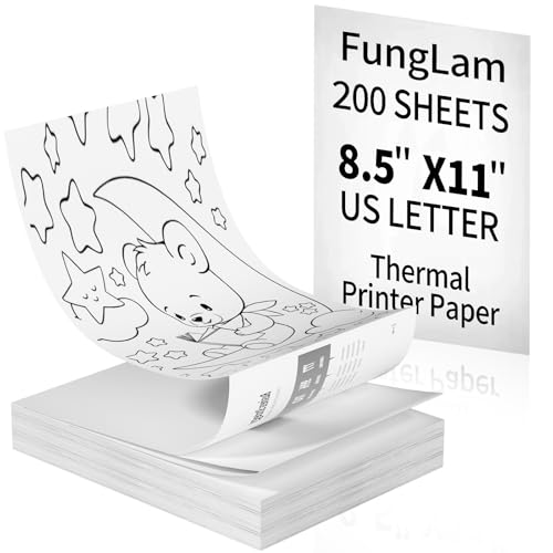 FungLam Thermal Printer Paper 8.5” x 11”, US Letter Thermal Papers, Continuous Perforated Folding Paper, Compatible with JADENS/Itari M08F Printers, 200 Sheet.