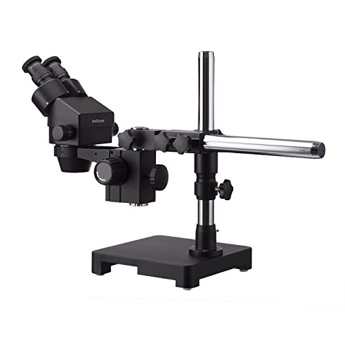 Image of AmScope 7X-45X Black Stereo Zoom Microscope with Single Arm Boom Stand