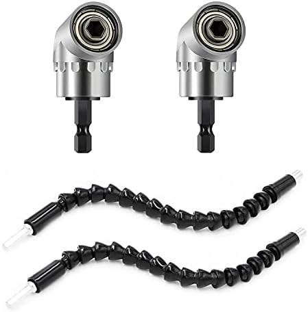 4PCS 105 Degree Right Angle Drill and Flexible Shaft Bits Extension Screwdriver Bit Holder 1/4" Hex Shank Flexible Drill Bit Extension Connecting Link Extension Set Hand Tools Set