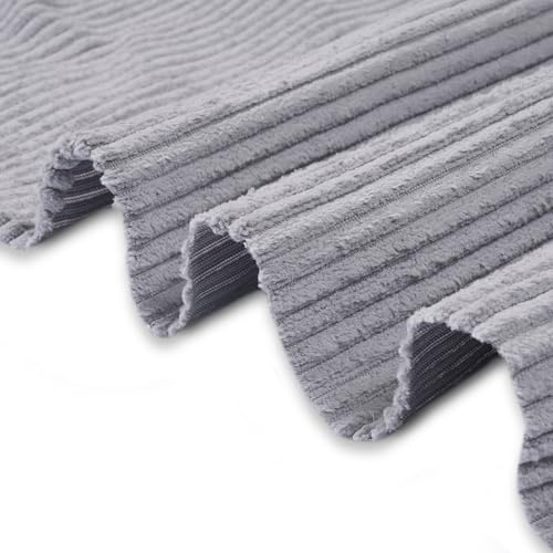 Image of Encasa XO Corduroy Fabric by the Meter, 59 inch Wide Premium 238 GSM Polyester Upholstery & Sewing Material, Soft Ribbed Grey Fabric for Sofa /Cushion Covers, Trousers, Curtains & DIY Crafts