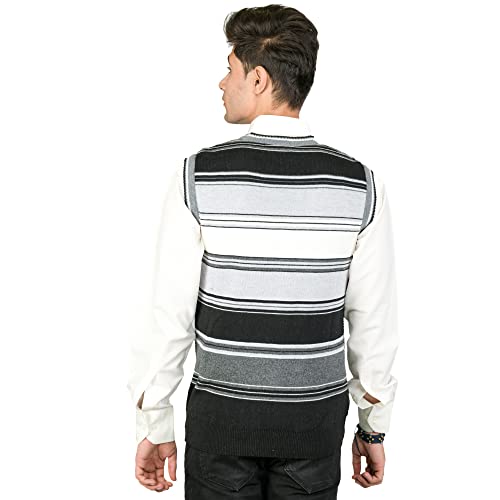 Image of Men Woolen V-Neck Printed Design Sleeveless Pullover Heavy Rainbow Fabric Winter Wear Pure Wool Cardigan Regular Coaty Fully Warm Heavy Pullover Cardigans Free Sizes