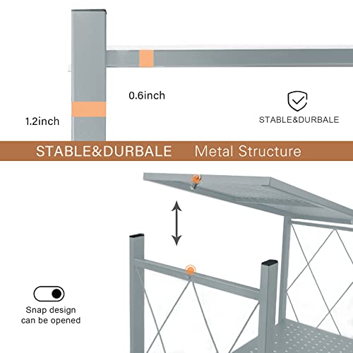 Alanng Storage Shelves Heavy Duty On Wheels, 5 Tier Rolling Cart, Metal Shelving Units 31.5" W X 13.8" D X 70" H For Garage Kitchen Bakers, Metal Wire, Collapsible/Foldable Organizer Rack, Grey #TOP5