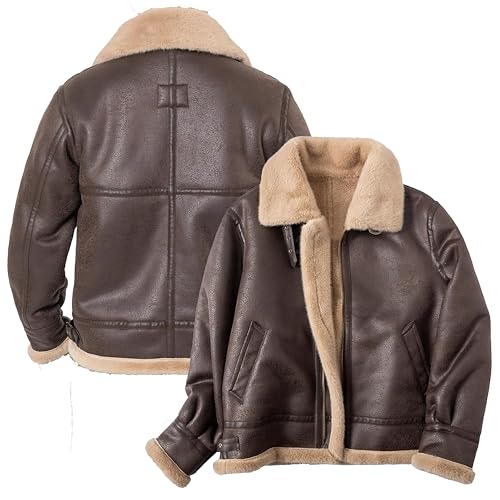 leon kennedy cosplay Men's pu Leather shearling bomber jacketmen Re 4 Brown Leather jacket with fur aviator jacket men (Faux Leather, 3X-Large)