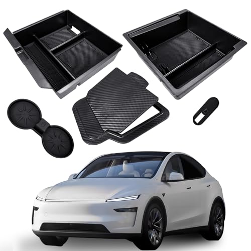 CHIYLE 5個セット 2025年式Tesla Model Y Juniper & 2024-2025年式Model 3 Highland対応 アームレスト内蔵引き出し収納＆カップホルダー付きセンターコンソールオーガナイザートレー