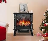Marco Paul 1500W Black Glass Sided Electric Fireplace Heater with Thermostat Control Multi Function Free Standing Modern Electric Fire Energy Efficient Heating for Living Room Bedroom or Dining Room