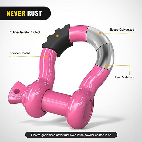Image of Nilight 2 Pack 3 /4 inch D-Ring Shackle with 7 /8 inch Screw Pin 41,887lbs Break Strength, Heavy Duty Off Road Recovery Shackle with Isolators Washers for Use with Tow Strap, Winch, Off-Road Truck Vehicle