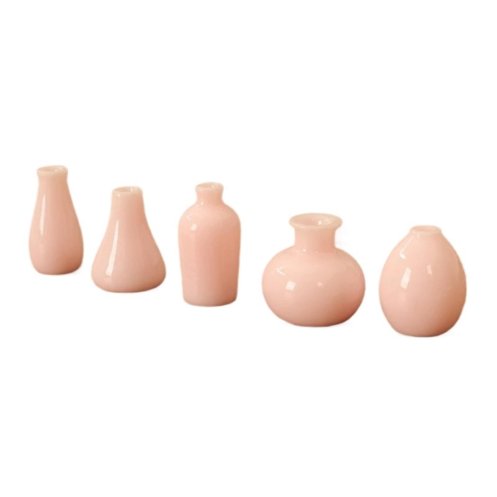 Mini Vase 5Pcs 1:12 Dollhouse Miniature Vase Mini Simulation Set Flower Arrangement Green Plant Pots Model Home Decor(Pink 5Pcs)