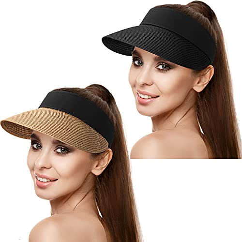 2 Pieces Sun Visor Hats Summer Wide Brim Beach Straw Hats Adjustable Large Brim Cap Golf Hat for Women