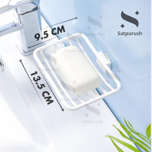 Image of Satpurush Adhesive Soap Holder for Bathroom Wall | Stickable Soap Stand No Drill | Self Adhesive Soap Dish for Tiles | Plastic Soap Case with Drain Tray | Bathroom Organizer. (2)