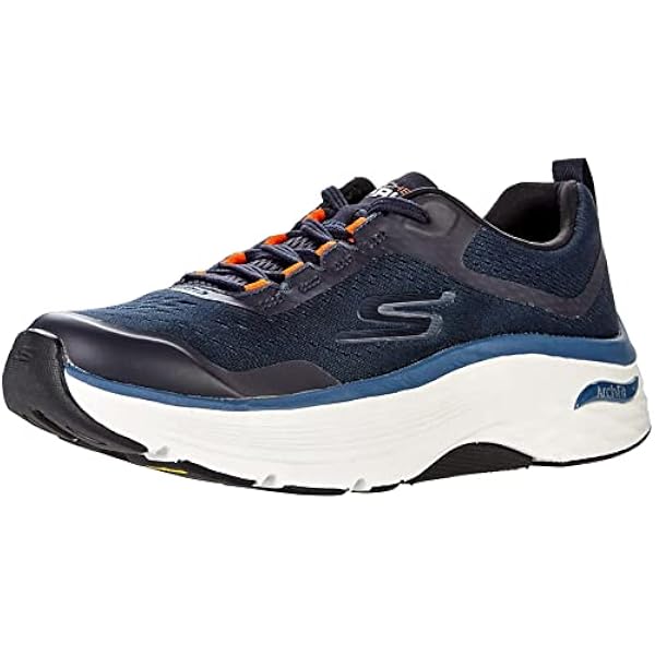 Skechers Męskie buty trekkingowe Max Cushioning Arch Fit - Athletic Workout Running Walking Shoes with Air-Cooled FoamSneaker, granatowy (navy) pomarańczowy, 10 UK X-Wide