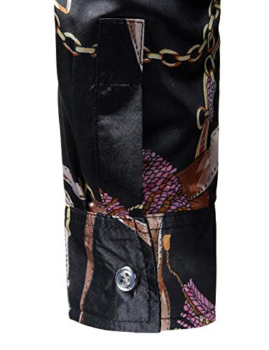 Image of ZEROYAA Men's Luxury Printed Silk Like Satin Button Down Dress Shirt for Party Prom