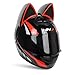 TTJZ Casque de Moto personnalité Chat Oreilles Full Face à Angle Casque de Moto Noir Pare-Soleil, All Seasons Respirant Maintien au Chaud réglable pour Adultes Jeunes Hommes et Femmes,Black Red,XL