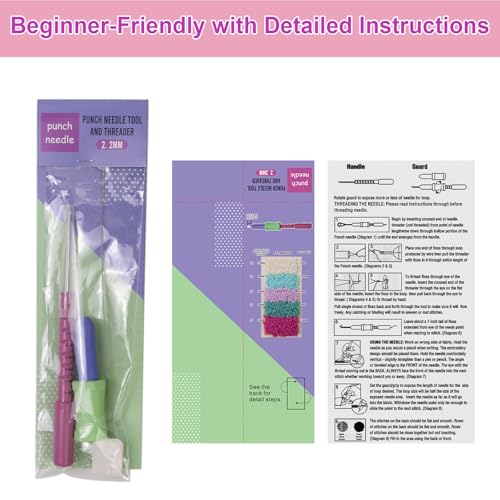 Image of Cheloment 2.2mm Punch Needle Kit Adjustable Punch NeedleTool with Threader,Lightweight Punch Needle with 5 Needle Lengths, Needle Punch Kits for Beginner,Embroidery Punch Needle,Easy to Use
