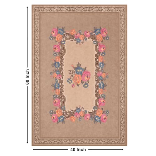 Image of Cloth Fusion Rectangular Velvet Floral Centre Table Cover Cloth, Table Cloth With Elegant Floral Pattern For Living Room (40x60 Inch, Fawn)