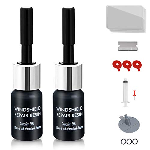 Jeteven 2PCS Car Windshield Repair Resin,Automotive Glass Nano Repair Fluid,Glass Corrector Liquid,Windshield Long Crack Rock Chips Repair Glue Kit (Black)