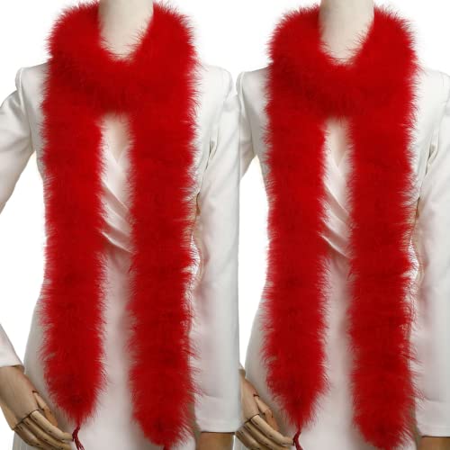 Holmgren Red Marabou Feather Boas for Costume Party 2 Pcs 25g 2 Yards