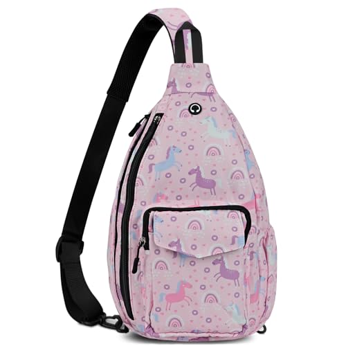Duryarhall Sling Bag for Women Crossbody Chest Bag Convertible from Left to Right, Water Repellent Gym Backpack, Anit Theft, Unicorn Pink - image 1