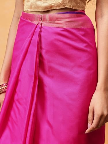 Image of Amazon Brand - Anarva Pattu Art Silk Woven Ready To Wear Saree Pink