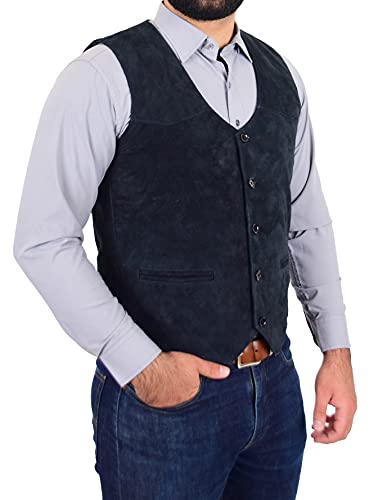 A1 FASHION GOODS Echt Suede Vest Voor Heren Klassieke Stijl Zachte Vest Gilet Cole Navy
