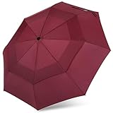 G4Free Compact Travel Umbrella with SAFE LOCK Windproof Double Canopy Auto Open Close Folding Umbrella