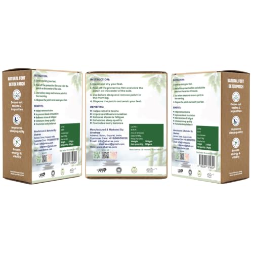 Image of Shatras Herbal Foot Patch for Detox & Relaxation | Overnight Foot Pads for Tired Feet | Natural Ingredients for Sleep Aid, Pain Relief, Toxin Removal with Bamboo Vinegar Foot Patches with Adhesive Sheets-20 Pieces (PACK OF-3)