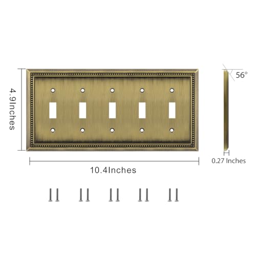 Image of Henne Bery Sunken Pearls Heavy Duty Decorative Wall Plate Switch Plate Outlet Cover (5-Gang Toggle, Antique Brass)