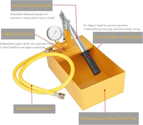 Image of HELLARO Hydraulic Pressure Test Pump, 2.5Mpa 25KG Manual Hydraulic Water Pressure Test Pump, Pipeline Tester Tool for a Variety of Pressure Vessels, Pipes, Valves and Other Pressure Test, 13ml / Time