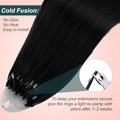 Image of Easyouth 22 Inch Micro Ring Hair Extensions Human Hair Black, Lightweight