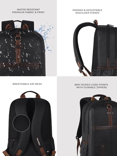 Image of Gear classic 19 inch /31L Large Faux Leather Water Resistant Anti Theft Laptop Backpack /Casual Backpack /Daypack /Travel Backpack /College Bag For Men /Women(Black-Brown)