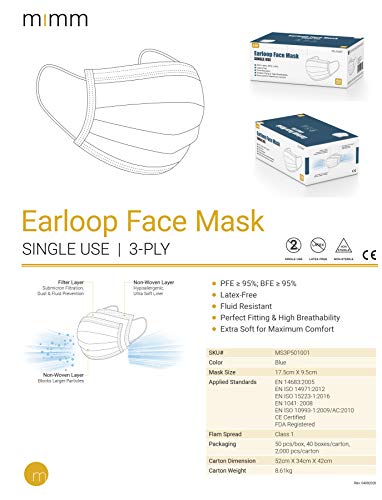 Vanecia Disposable 3-PLY Protective Earloop Face Masks (50 pcs)