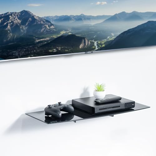 VIVO 24 inch Floating Wall Mount Tempered Glass Shelf for DVD Player, Audio, Gaming System, Streaming Devices, Black, MOUNT-SF024 2 41qyZajYWsL