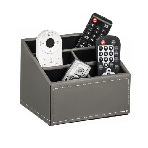 LEKE GO Portamandos gris factory de piel soporte para mando a distancia con 5 bolsillos (Gris)
