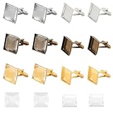 PH PandaHall 24 pcs 3 Colors Brass Cufflink Cuff Button Pads 16mm Square Tray Bezel Cufflink Blanks with Clear Cabochons for Shirt Cloth Accessories