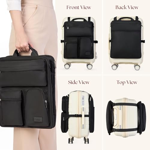 Over Luggage Organizer for Carry On Bag or Suitcase with Storage Pockets, 16” Laptop Sleeve with Handle, Travel Accessories Bag, Slide On Luggage Harness with Adjustable Straps (Black)2