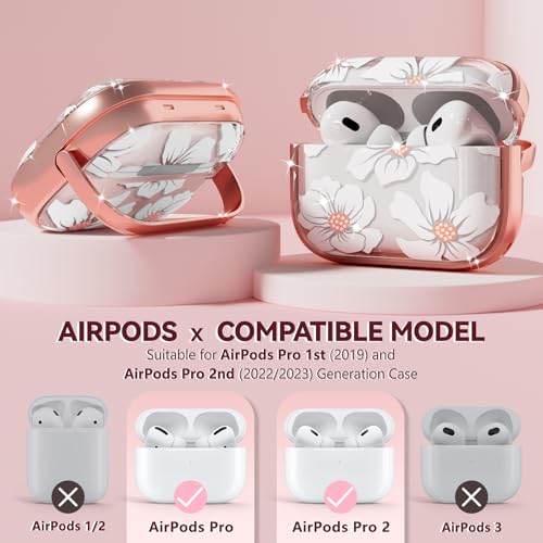 Image of Inesore for AirPods Pro 2nd /1st Case (2023-2019)-White Lily | with Safty Lock,Two-Piece Design,with Gold Keychain & Clean Pen,Support Wireless Charging,Cute Luxury Case for Women Girly