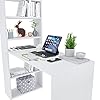 Arreditaly Scrivania Con Libreria Reversibile Scrittoio Con Scaffali Laterali Mobile Desk da Cameretta Ufficio Soggiorno Sala Da Pranzo Design Kirkensen Moderno 120 x 144 x 53 Cm Bianco #4