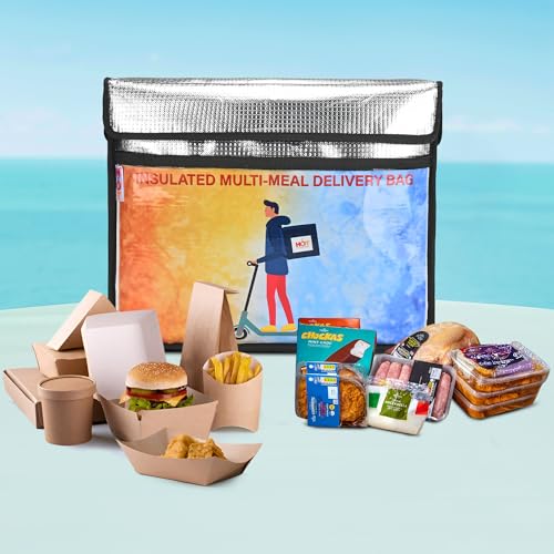 Image of Insulated Food Delivery Bag - 38L Thermal, Waterproof Carrier for Hot Meals | Durable Silver Bag for Food Delivery, Juices & Beverages (14x14x12 inch)