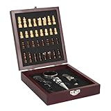 HowHomely Juego de Vino y ajedrez en Caja de Madera – Elegante Set de Regalo con Tablero de ajedrez, Figuras y Accesorios para Vino – Idea de Regalo Original